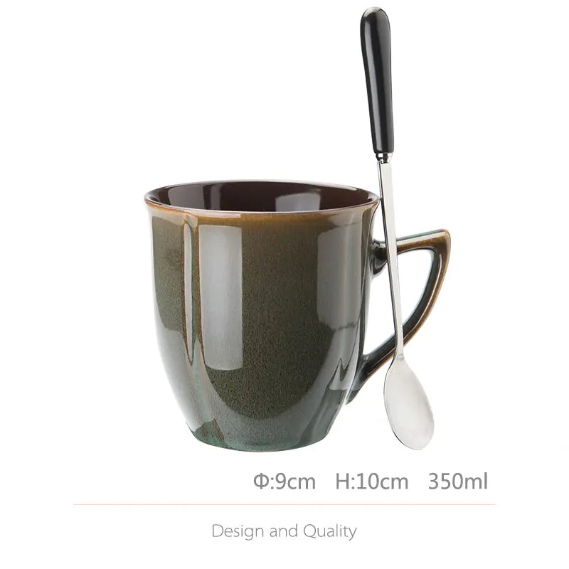 Retro Ceramic Cup with Lid & Spoon
