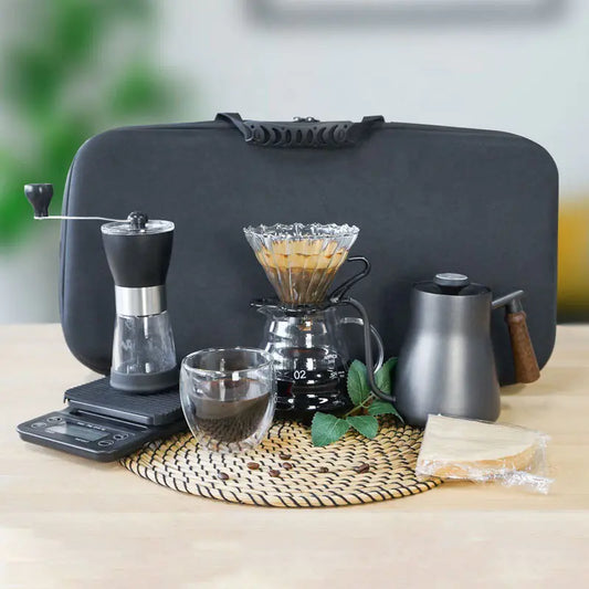 Deluxe Coffee Set - Manual Grinder, Double-Layer Glass Cup & Scale